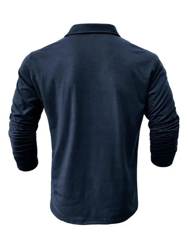 LeStyleParfait Men's T-Shirts Casual Polo Plain-Solid Long Sleeves-Polo Shirt
