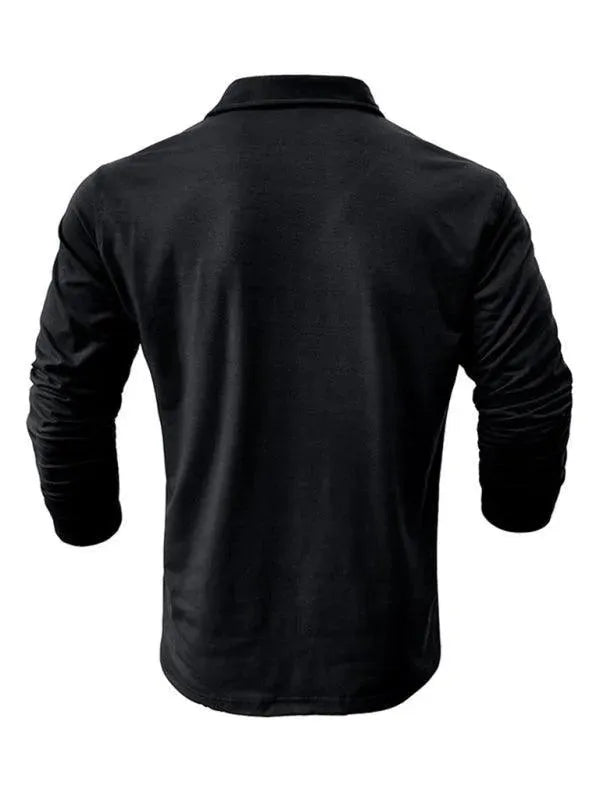 LeStyleParfait Men's T-Shirts Casual Polo Plain-Solid Long Sleeves-Polo Shirt