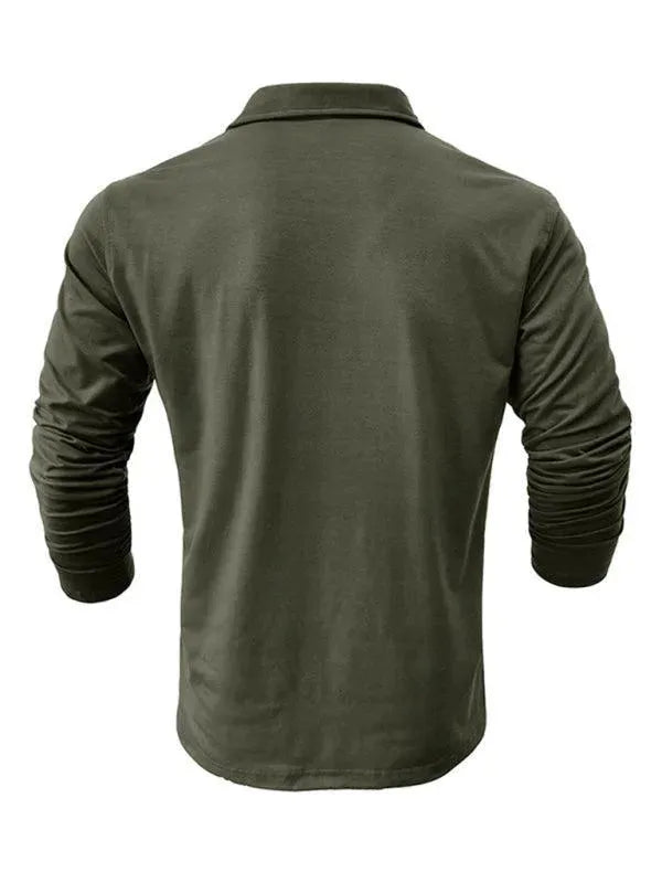 LeStyleParfait Men's T-Shirts Casual Polo Plain-Solid Long Sleeves-Polo Shirt