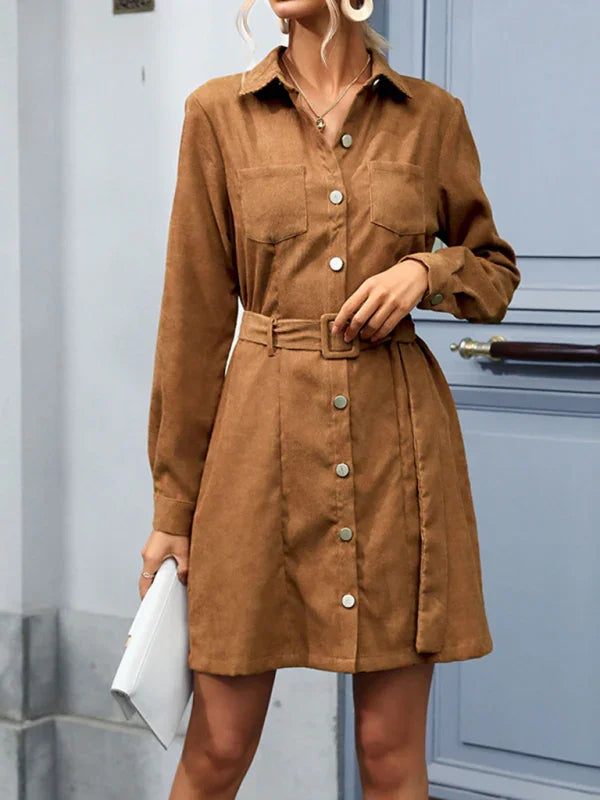 Women Sophisticated Brown Suede Mini Dress - Solid Mini Dress - LeStyleParfait