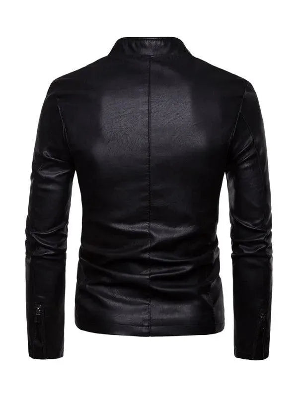 Stand Collar Men Leather Jacket - Leather Jacket - LeStyleParfait