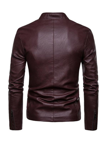 Stand Collar Men Leather Jacket - Leather Jacket - LeStyleParfait