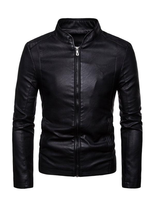 Stand Collar Men Leather Jacket - Leather Jacket - LeStyleParfait