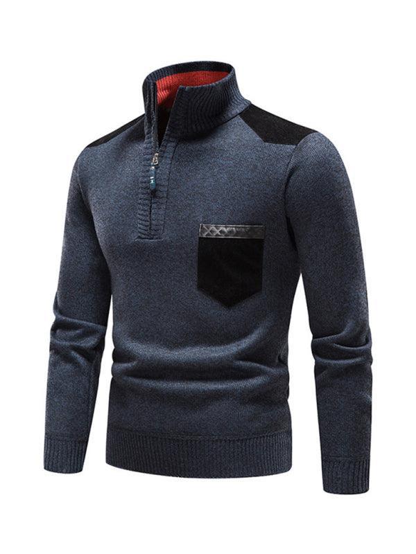Stand-Up Collar Patchwork Zipper Men Turtleneck Sweater - Pullover Sweater - LeStyleParfait