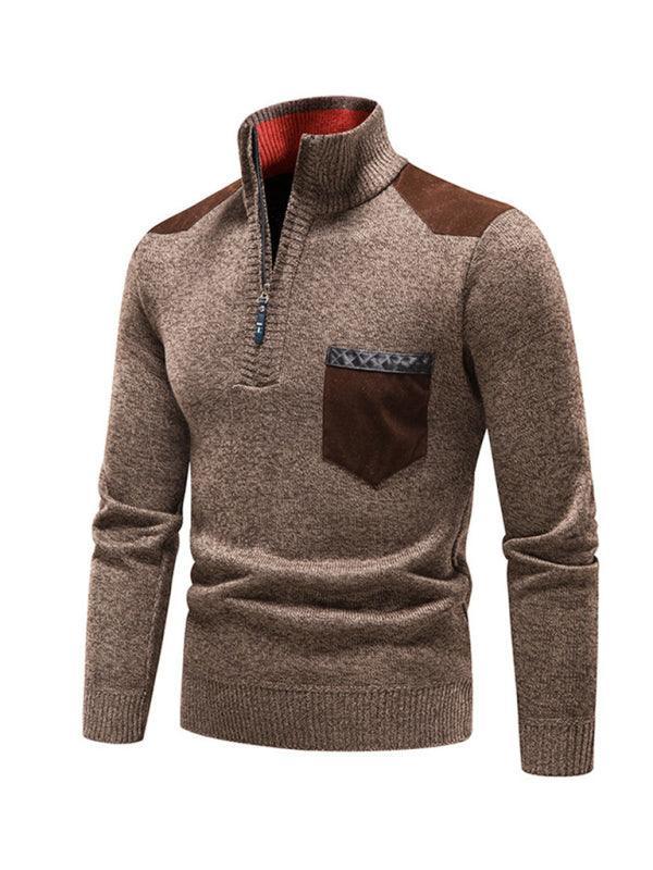 Stand-Up Collar Patchwork Zipper Men Turtleneck Sweater - Pullover Sweater - LeStyleParfait