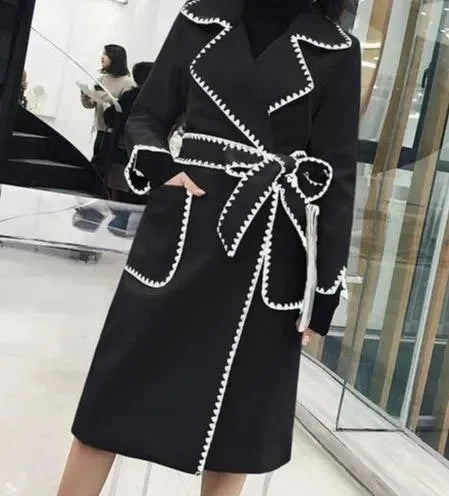 Stitch Notched Woolen Coat For Women - Woolen Wrap Coat - LeStyleParfait