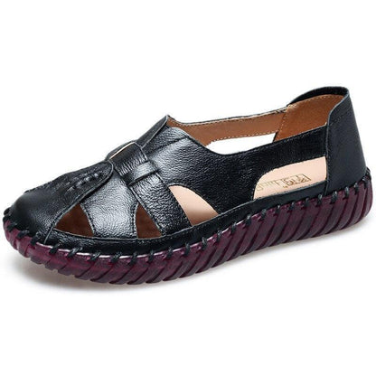 Stitched Leather Flat Sandals - Sandals - LeStyleParfait