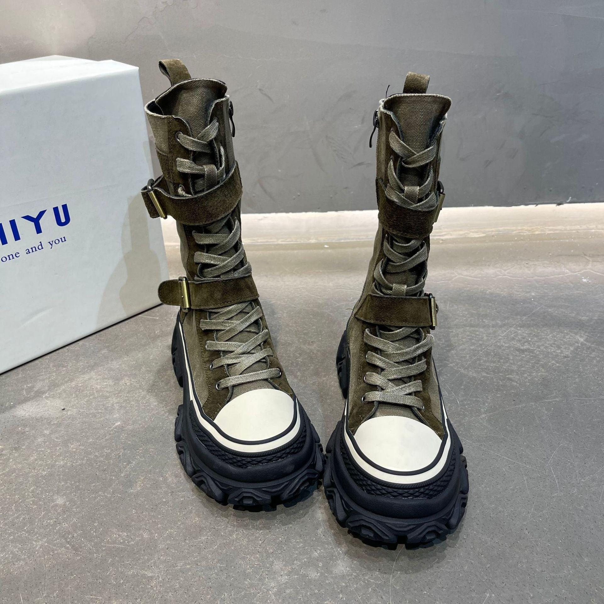 Strap Platform Camo Sneaker Boots - Boots - LeStyleParfait