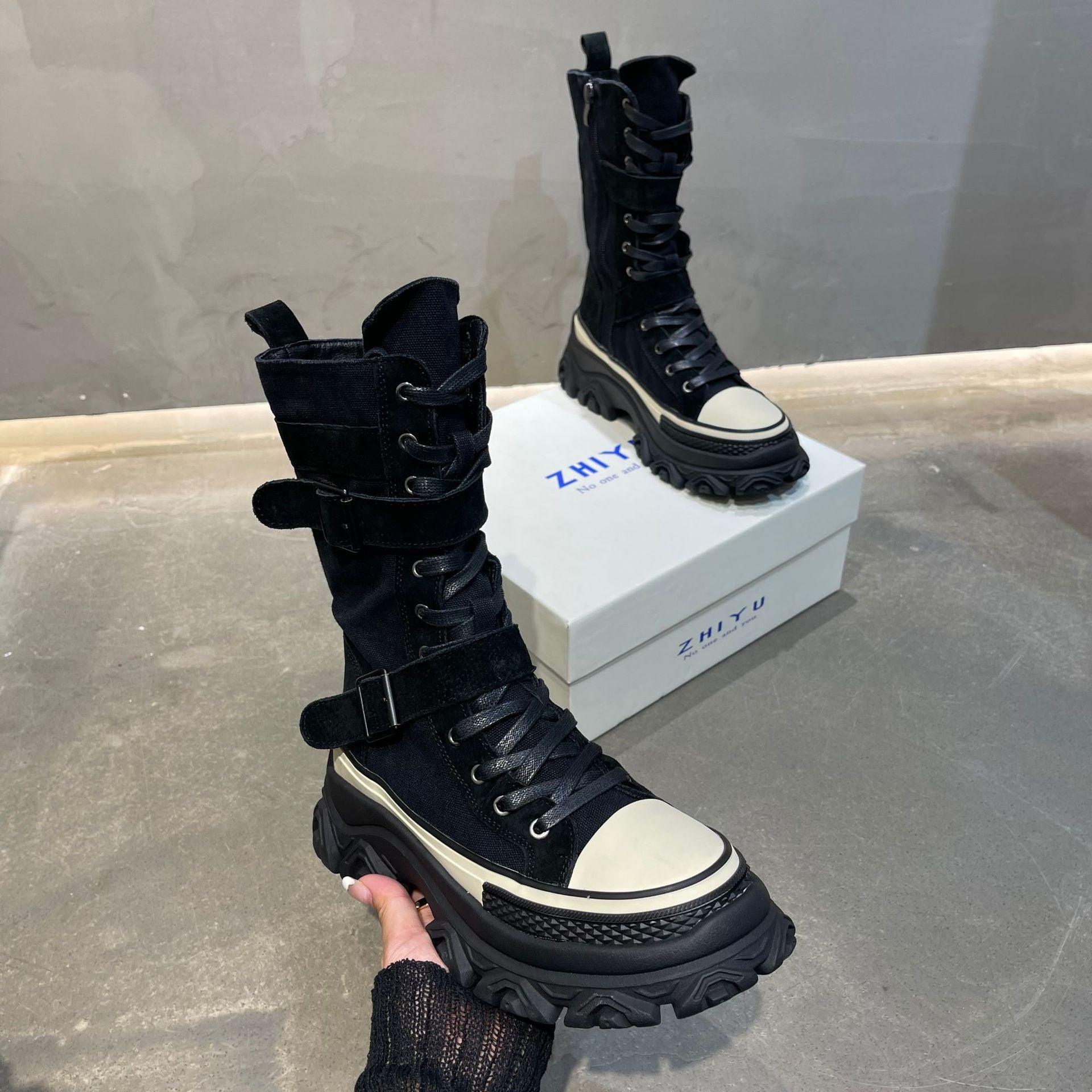 Strap Platform Camo Sneaker Boots - Boots - LeStyleParfait