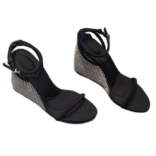 Strap Wedge Sandals - Rhinestones - Wedge Shoes - LeStyleParfait