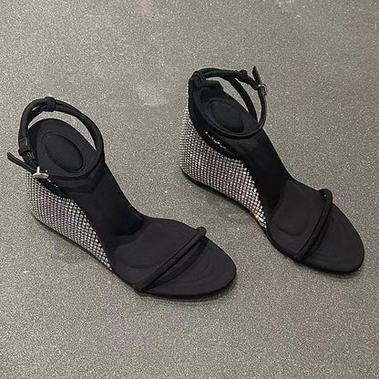 Strap Wedge Sandals - Rhinestones - Wedge Shoes - LeStyleParfait
