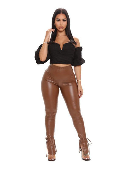 Straps Leather Women Pants - Women Pants - LeStyleParfait