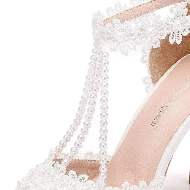 String Bead Lace Wedding Shoes - Sandals - LeStyleParfait