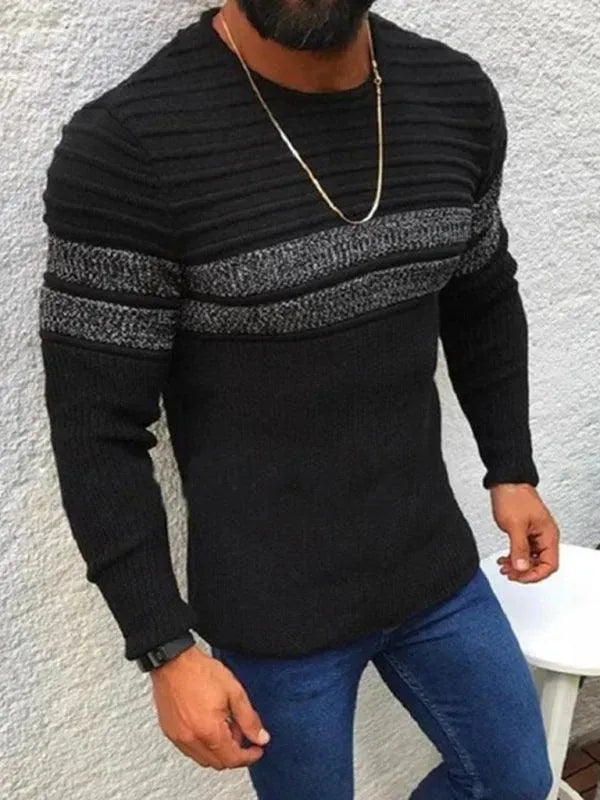 Striped Crew Neck Men Pullover Sweater - Pullover Sweater - LeStyleParfait