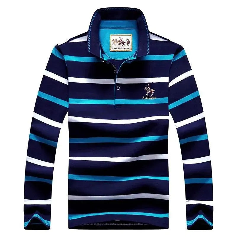 Striped Men Polo Shirt Cotton Long Sleeve - Polo Shirt - LeStyleParfait