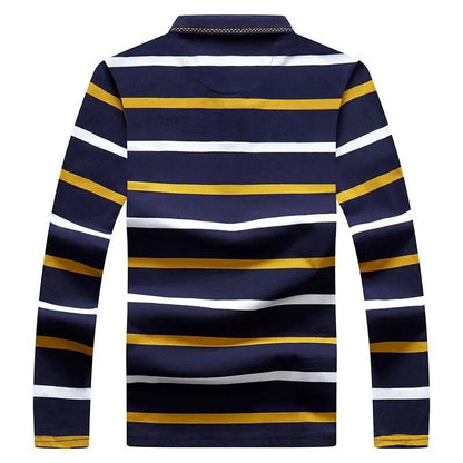 Striped Men Polo Shirt Cotton Long Sleeve - Polo Shirt - LeStyleParfait