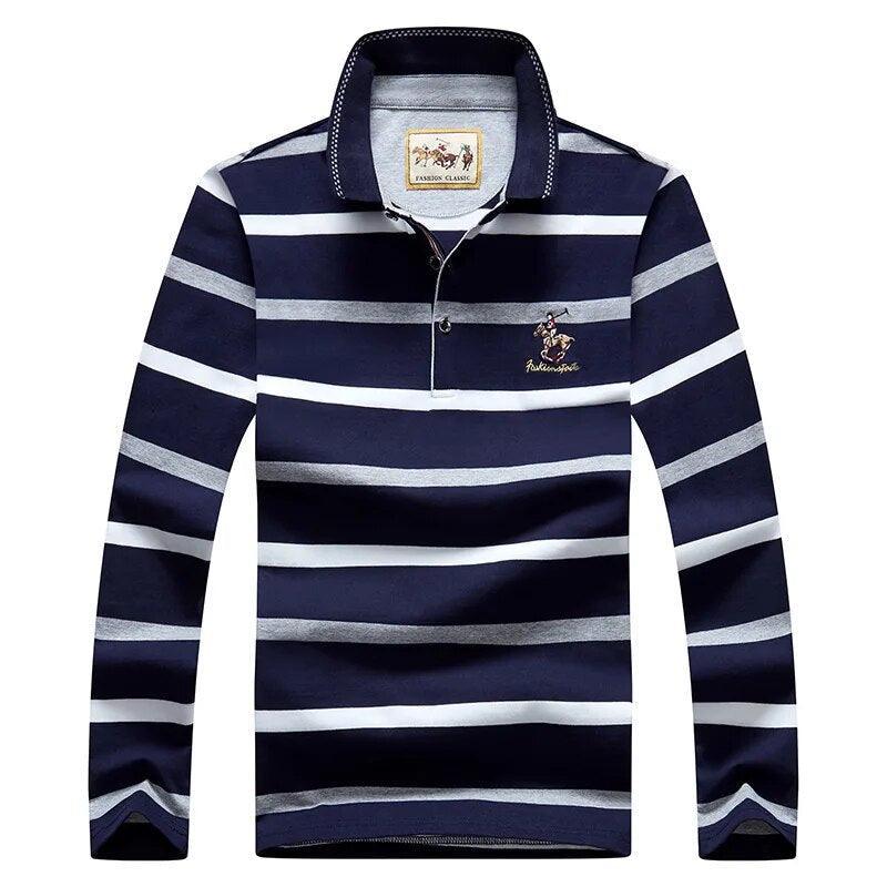 Striped Men Polo Shirt Cotton Long Sleeve - Polo Shirt - LeStyleParfait