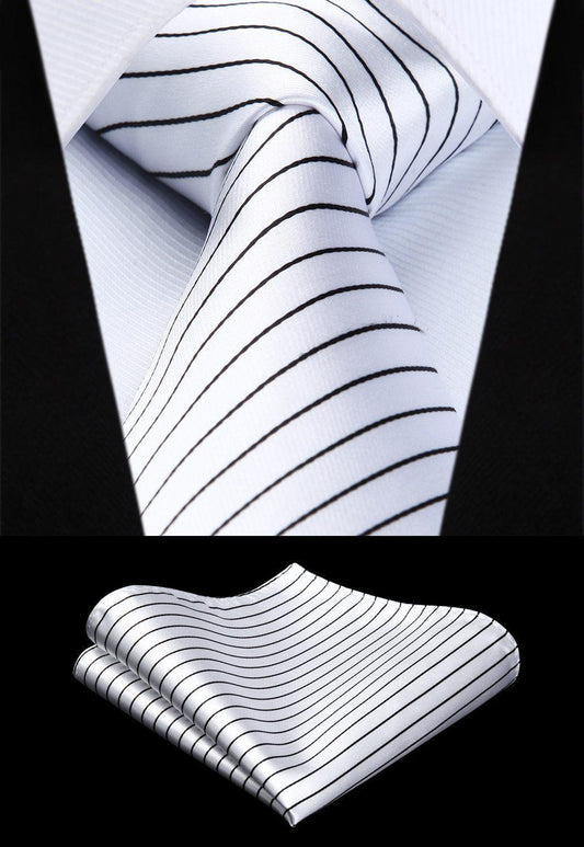 Striped Necktie Handkerchief Set - Necktie - LeStyleParfait