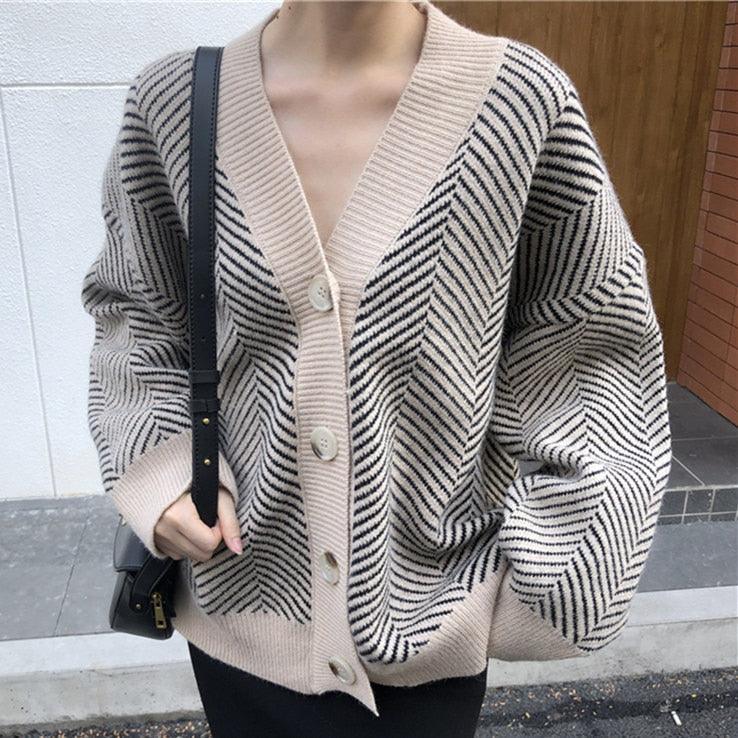 Striped Oversized Women Cardigan - Cardigan Sweater - LeStyleParfait