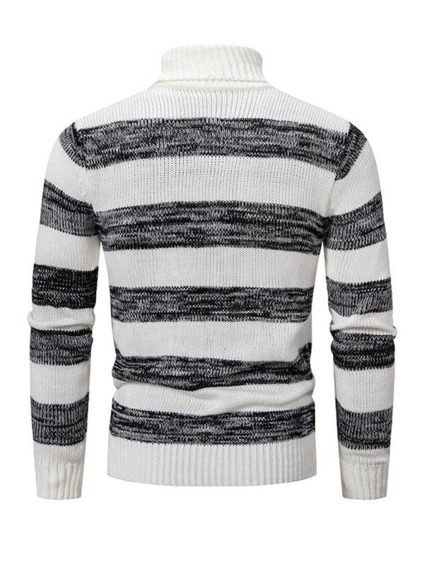 Striped Patchwork Turtleneck Men Sweater - Pullover Sweater - LeStyleParfait