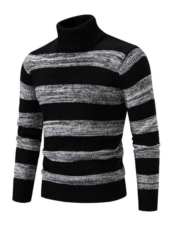Striped Patchwork Turtleneck Men Sweater - Pullover Sweater - LeStyleParfait