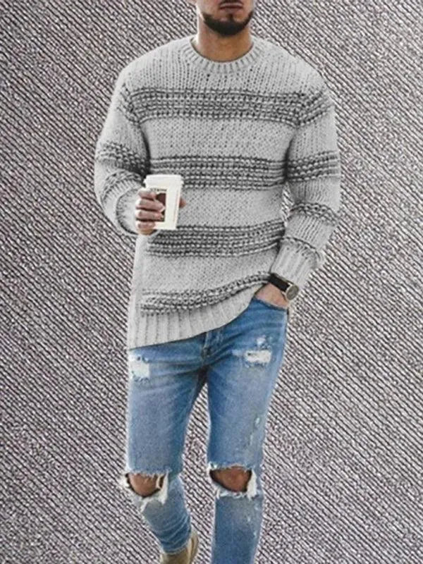Striped Round Neck Men Pullover Sweater - Pullover Sweater - LeStyleParfait