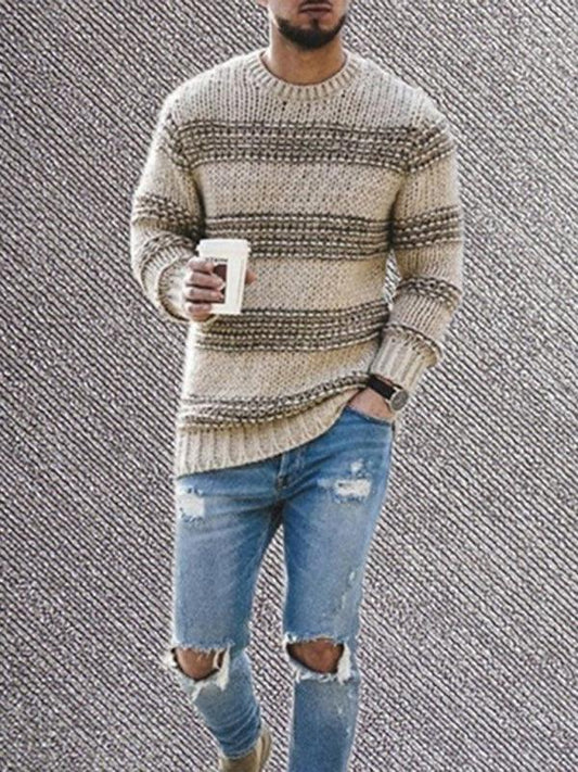Striped Round Neck Men Pullover Sweater - Pullover Sweater - LeStyleParfait