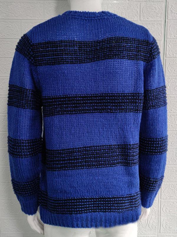 Striped Round Neck Men Pullover Sweater - Pullover Sweater - LeStyleParfait