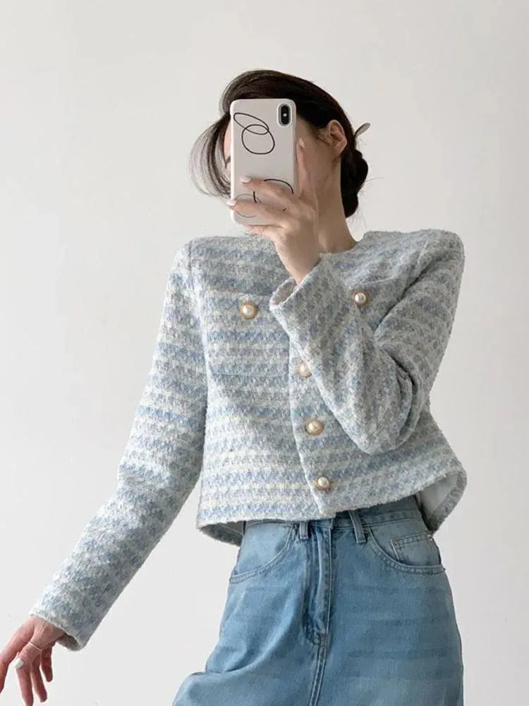 Striped Short Tweed Jacket - Tweed Blazer - LeStyleParfait