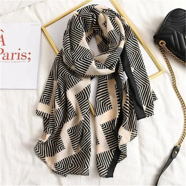 LeStyleParfait Women's Scarves & Shawls Stylish Wrap Scarf Striped-Pinstriped Cotton -Scarf