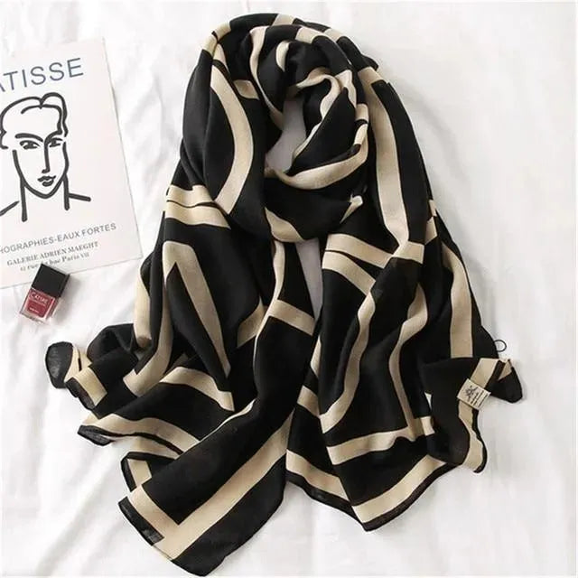 LeStyleParfait Women's Scarves & Shawls Stylish Wrap Scarf Striped-Pinstriped Cotton -Scarf