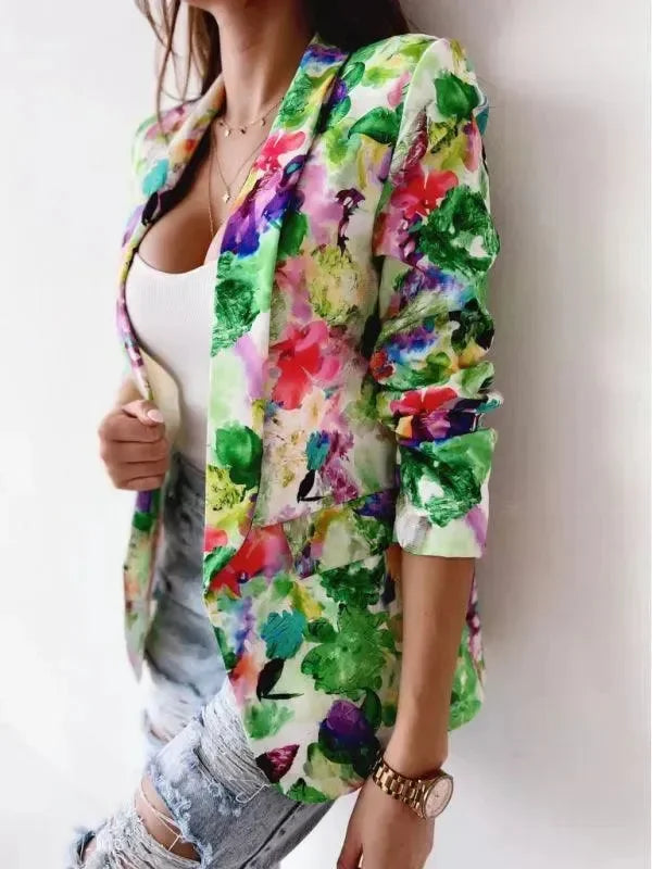 LeStyleParfait Women's Coats Winter Coat Buttons V-Neck Long Sleeves Printed-Coat