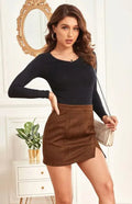 Suede High Waist A-Line Mini Skirt - A-Line Mini Skirt - LeStyleParfait