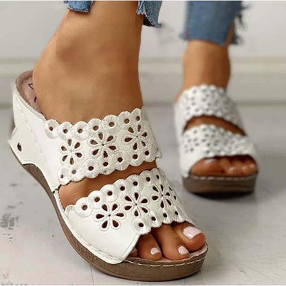 Summer Slip-on Leather Wedge Sandals - Wedge Shoes - LeStyleParfait
