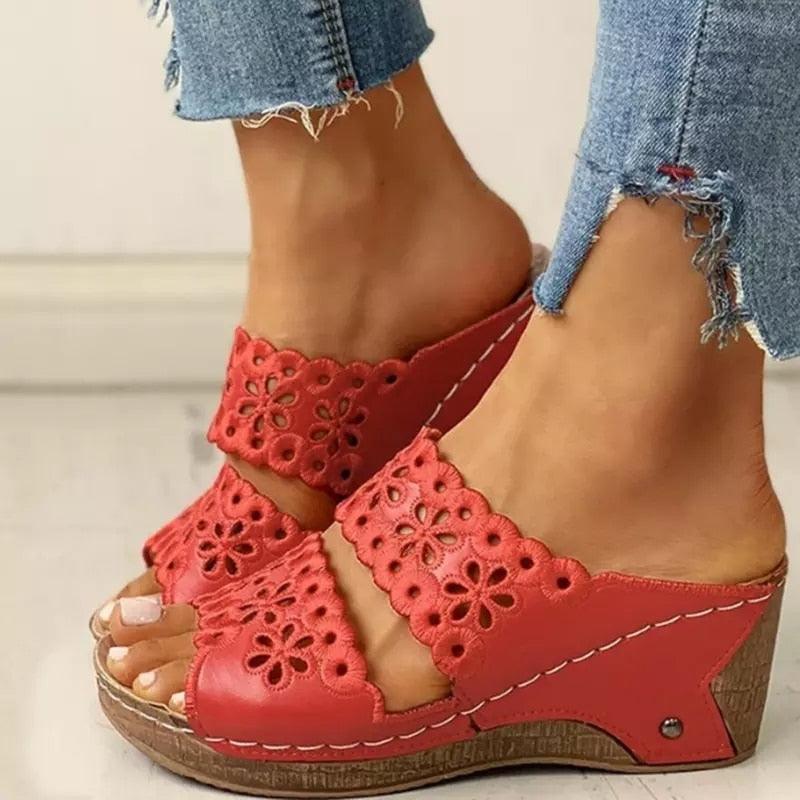 Summer Slip-on Leather Wedge Sandals - Wedge Shoes - LeStyleParfait