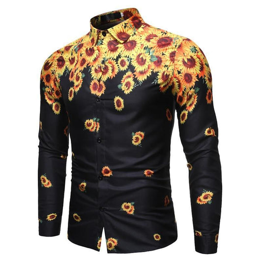 Sun Flower Print Casual Shirt For Men - Long Sleeve Shirt - LeStyleParfait