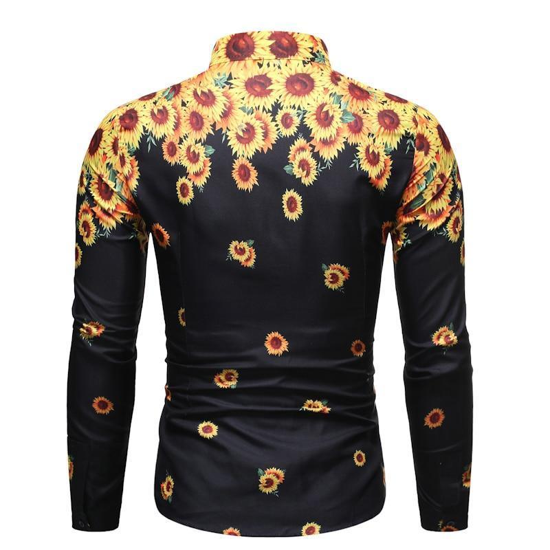 Sun Flower Print Casual Shirt For Men - Long Sleeve Shirt - LeStyleParfait