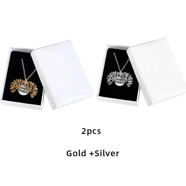 Sunflower Pendant Necklace - Engraved (You are my sunshine) - Pendant Necklace - LeStyleParfait