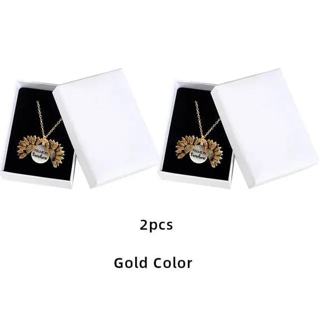 Sunflower Pendant Necklace - Engraved (You are my sunshine) - Pendant Necklace - LeStyleParfait