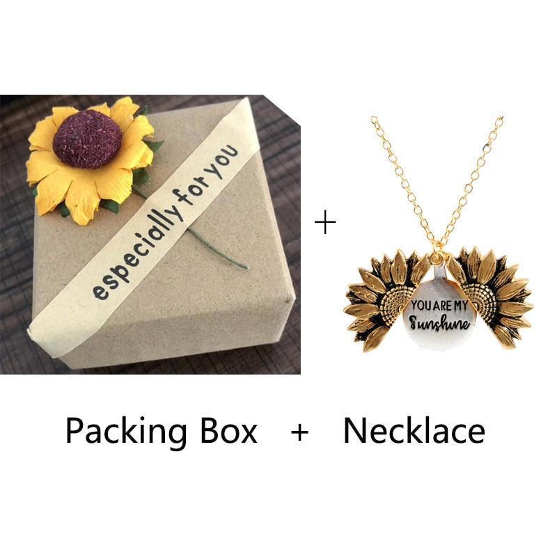 Sunflower Pendant Necklace - Engraved (You are my sunshine) - Pendant Necklace - LeStyleParfait