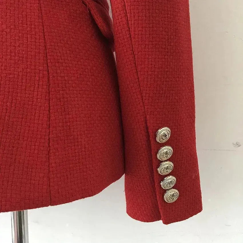 The Pragmatic Red Tweed Blazer Women - Casual - Plain-Solid - Double-Breasted Blazer - LeStyleParfait