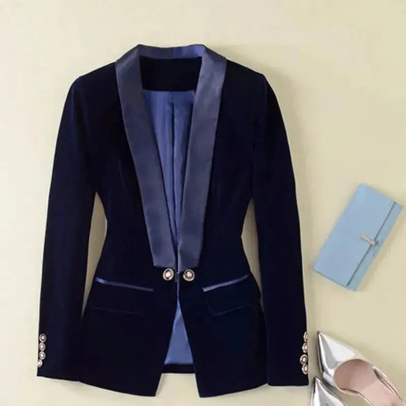 The Prowess Velvet V-Neck Blazer Women - Casual - Plain-Solid - Velvet Blazer - LeStyleParfait