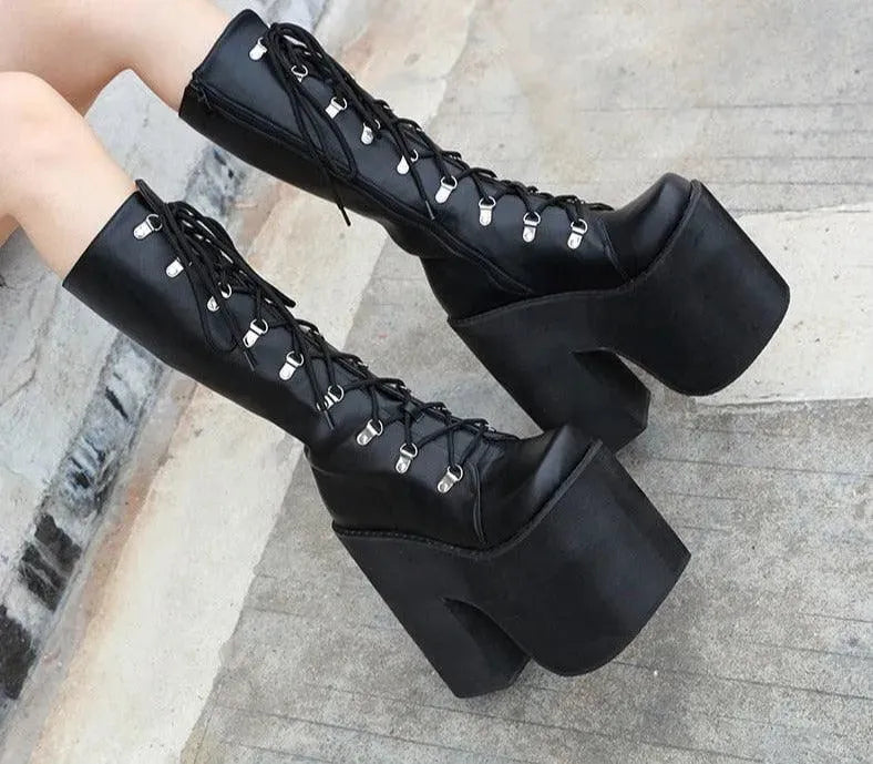 Thick Block Platform High Heels Boots - Boots - LeStyleParfait