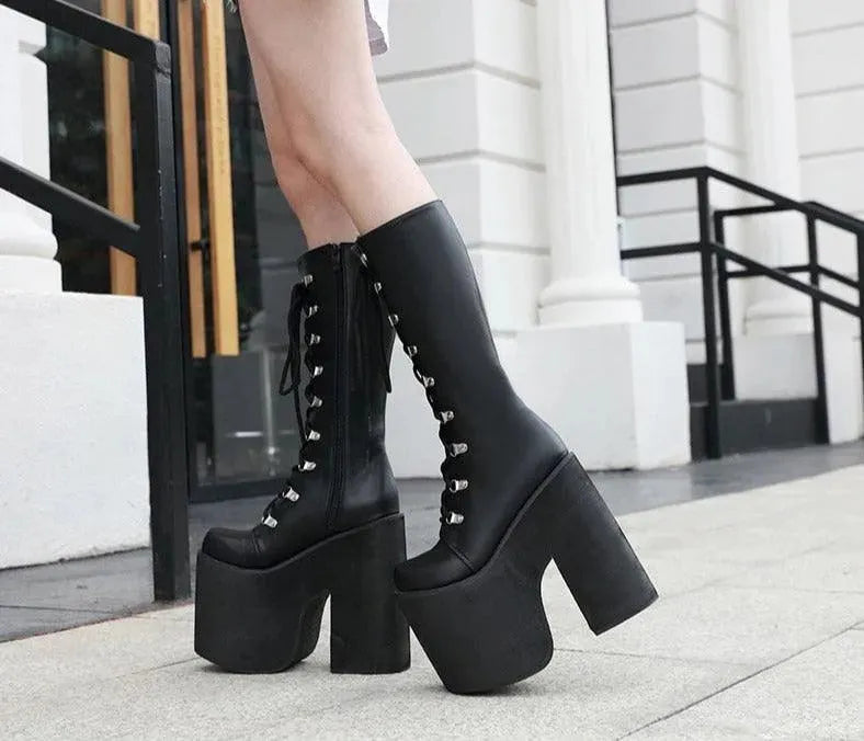 Thick Block Platform High Heels Boots - Boots - LeStyleParfait