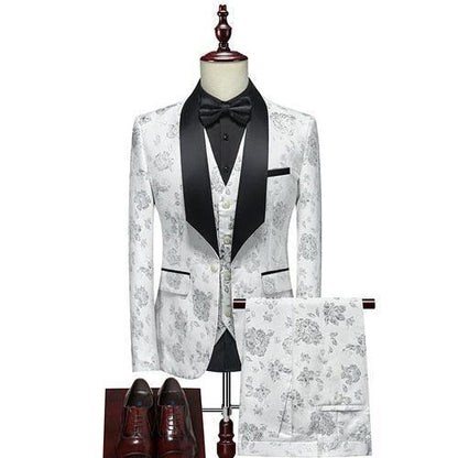 Three Piece Floral Tuxedo Suit - Tuxedo Suit - LeStyleParfait