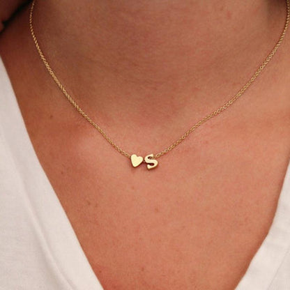 Tiny Heart and Initial Letter Pendant Necklace - Pendant Necklace - LeStyleParfait