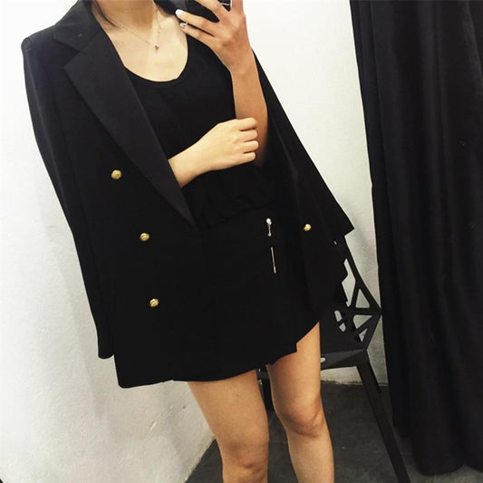 Trendy Gold Buttons Blazer Women - Casual - Plain-Solid - Double-Breasted Blazer - LeStyleParfait