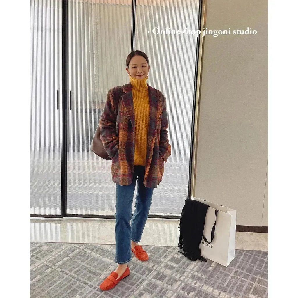 Trendy Plaid Loose Women Coat - Coat - LeStyleParfait