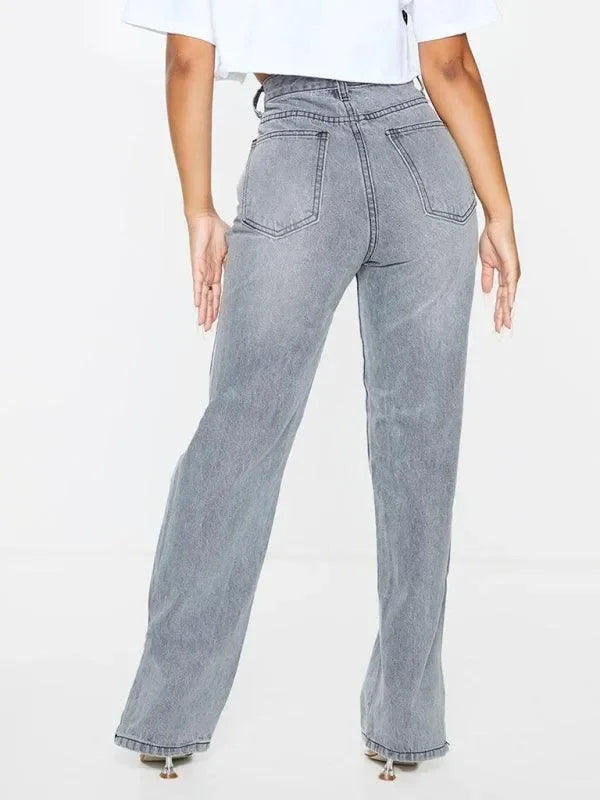 Women Straight Ripped Jeans With Ankle Slits - Women Jeans - LeStyleParfait