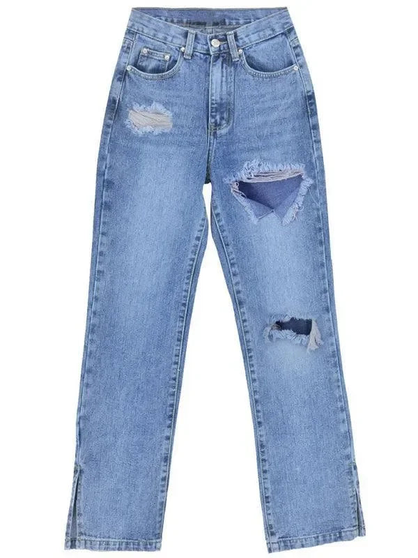 Women Straight Ripped Jeans With Ankle Slits - Women Jeans - LeStyleParfait